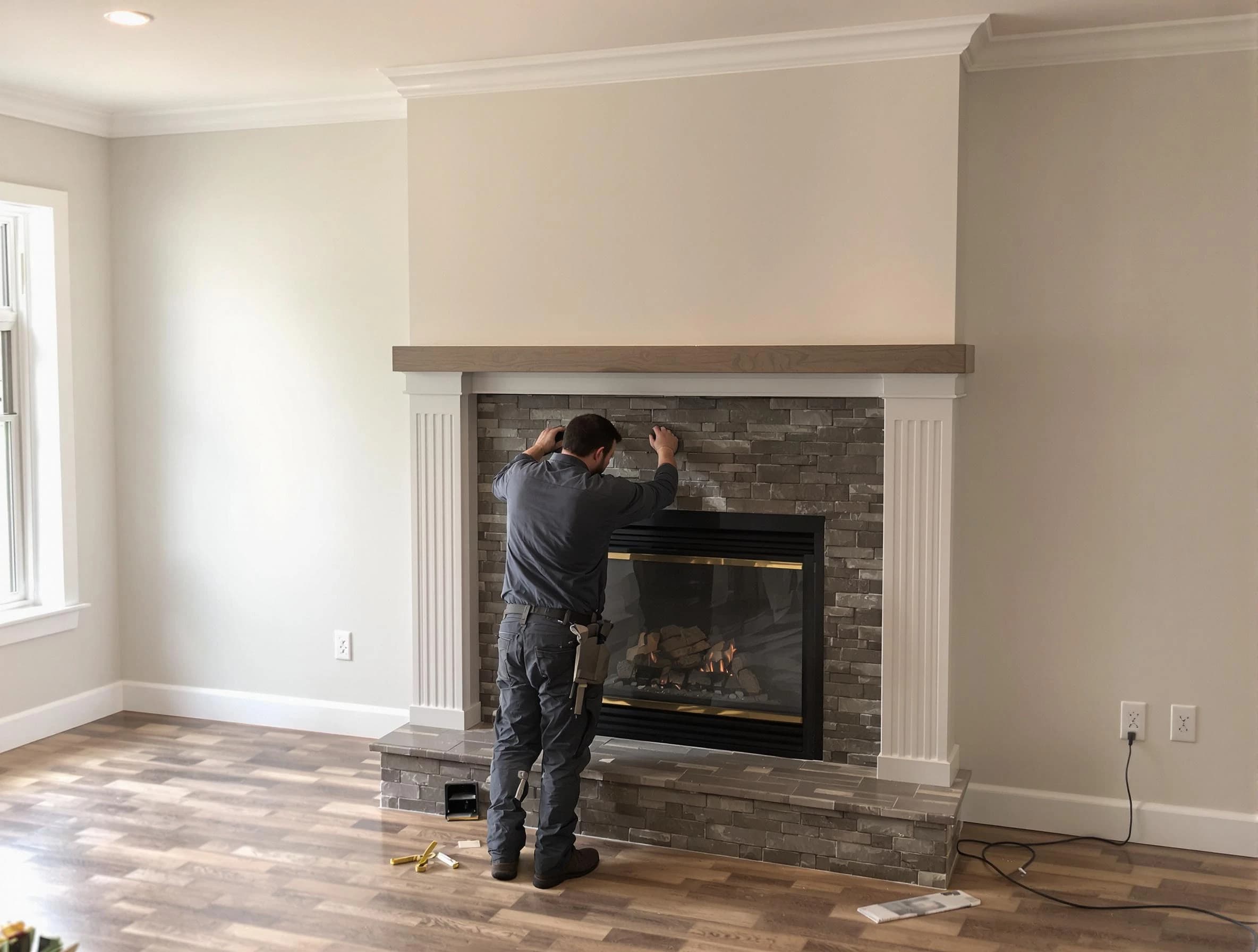 Westminster Chimney Sweep finishing a custom fireplace install in Westminster, CO