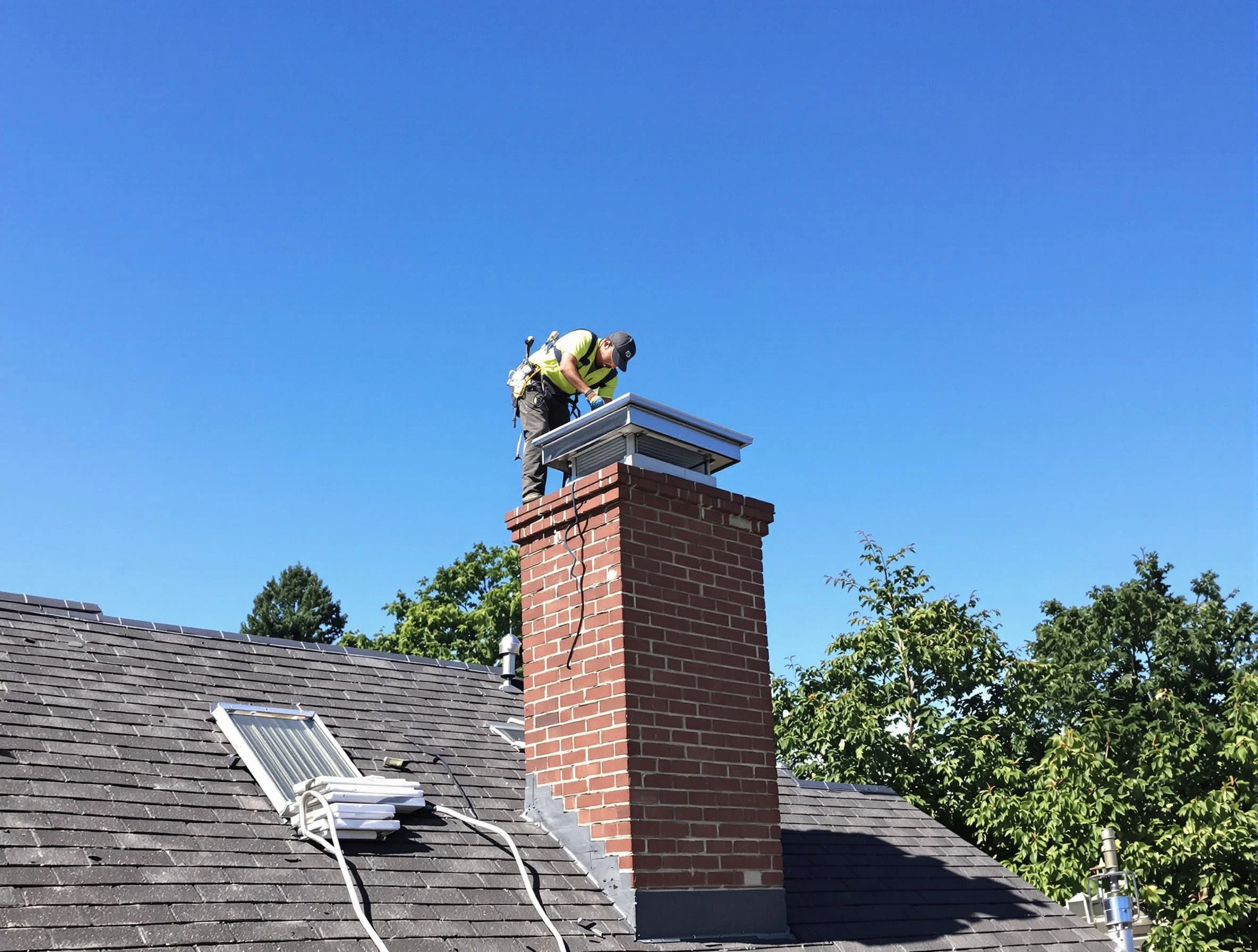 Westminster Chimney Sweep technician measuring a chimney cap in Westminster, CO