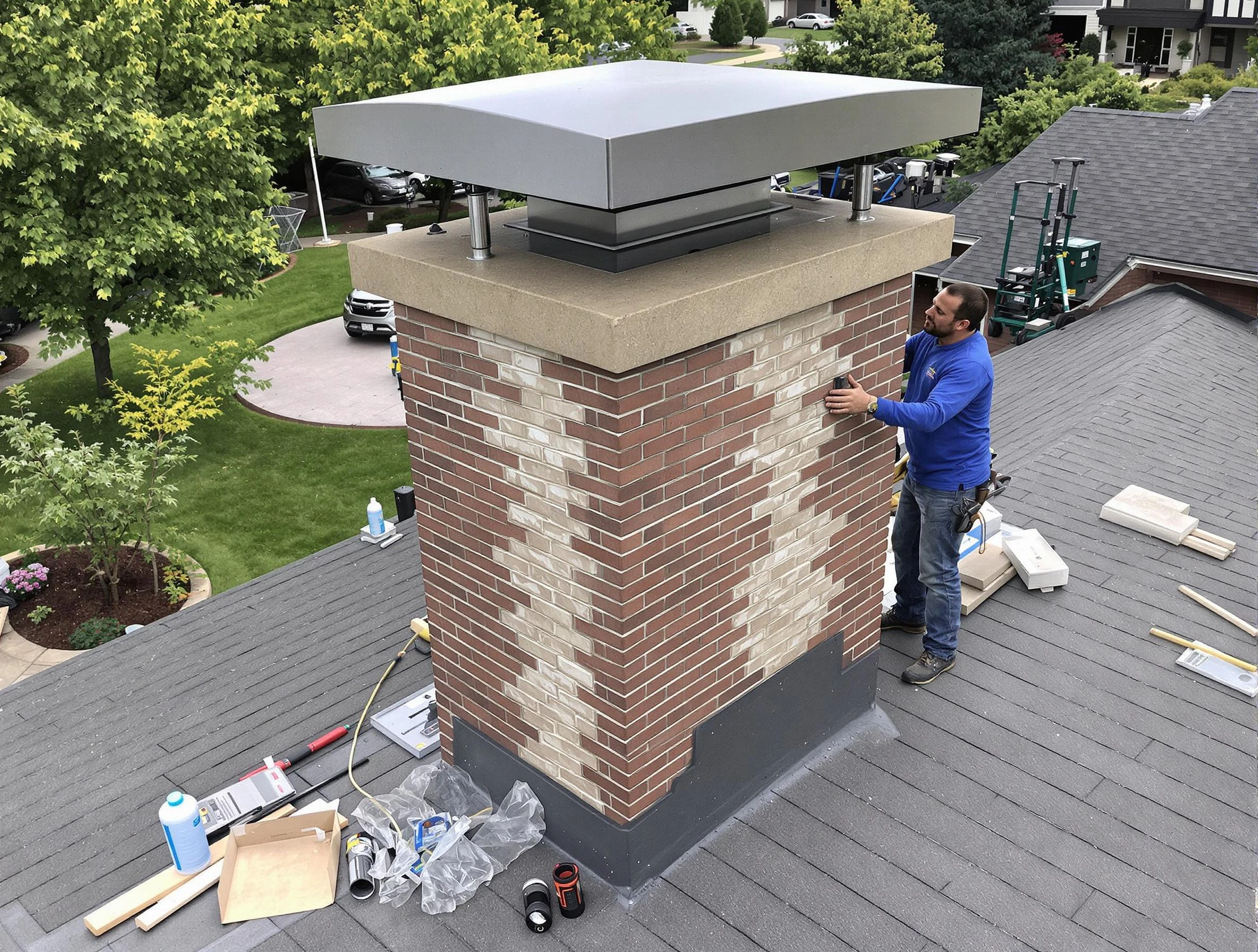 Westminster Chimney Sweep team working on a custom chimney remodel in Westminster, CO